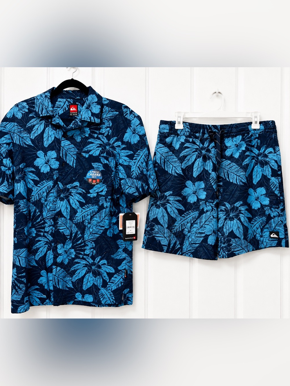NWT Quiksilver Men’s M 2 Piece Cabana Set Tropical Shirt Swim Shorts Resort